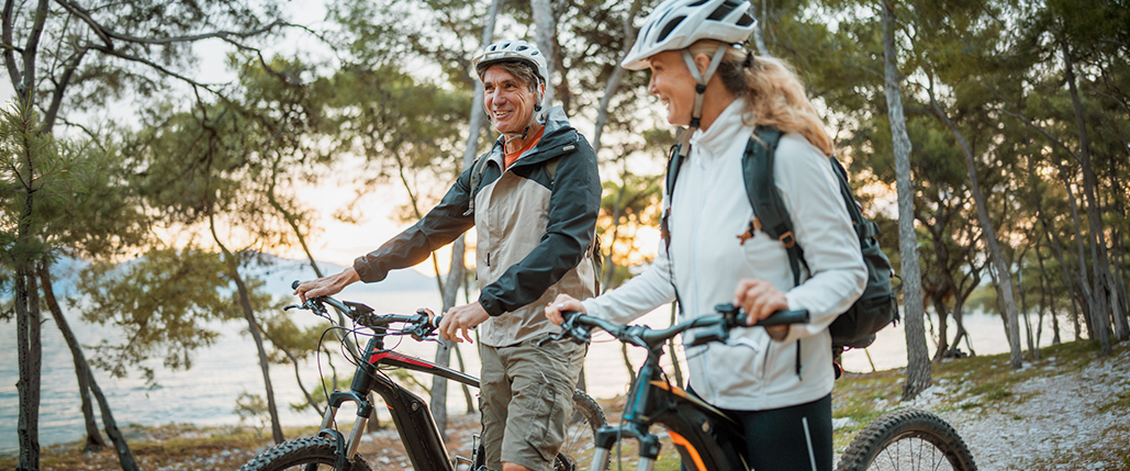 older couple riding bikes