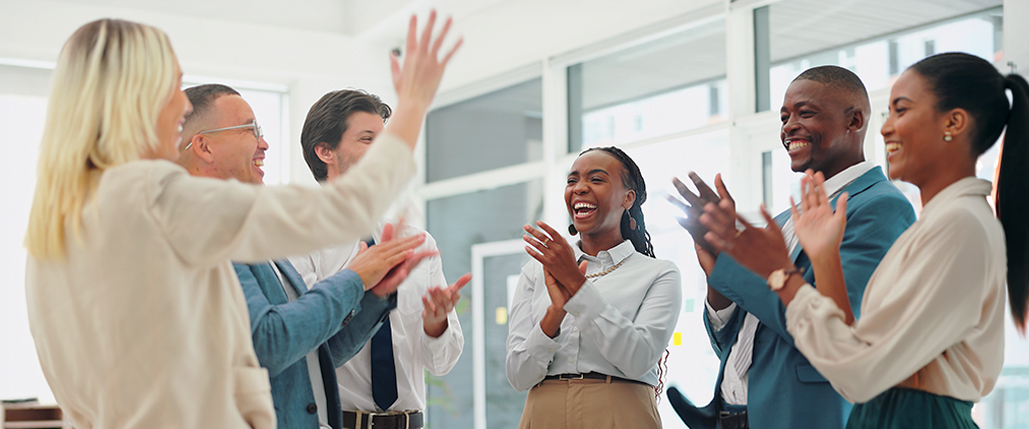 group of coworkers celebrating together